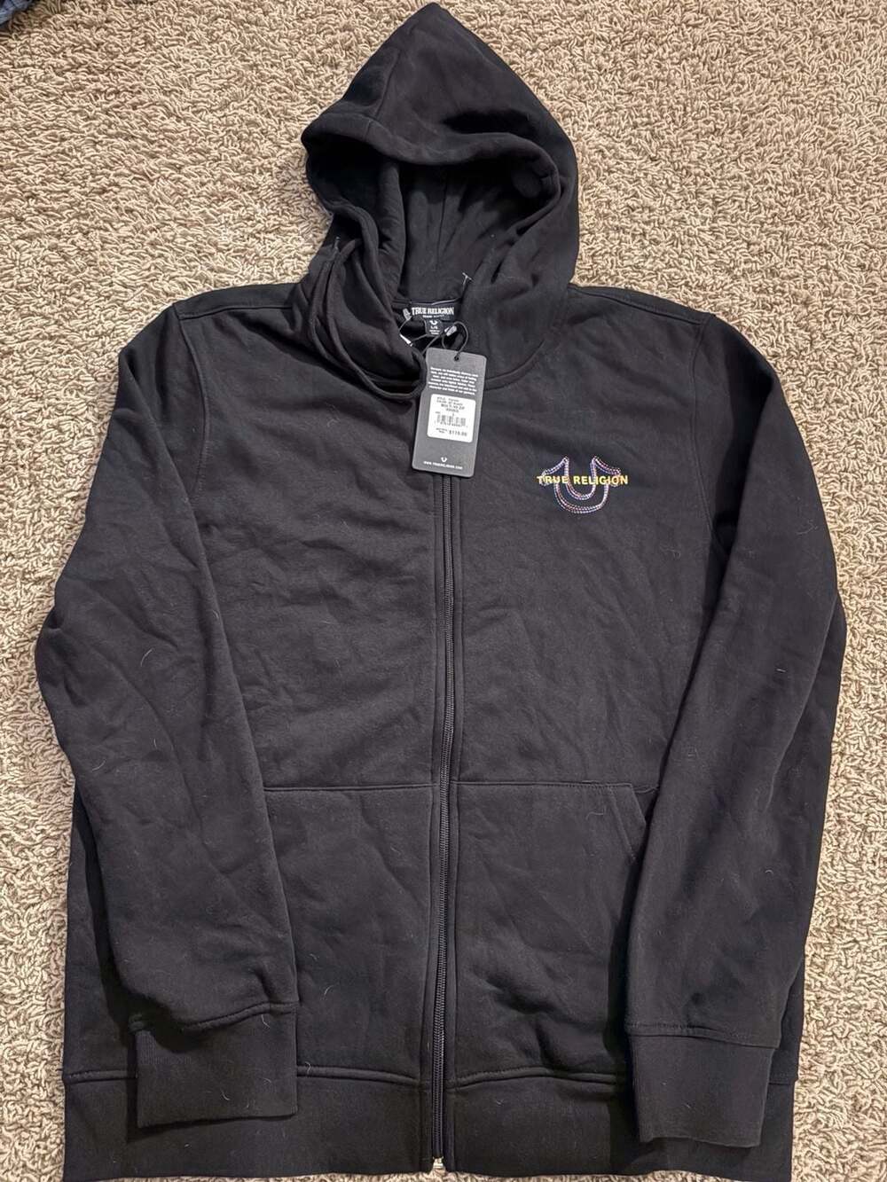 True Religion Multi HS Zip Hoodie Size L Jet Black